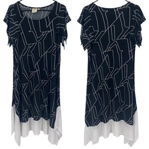 TRUTH + STYLE NWOT Geometric Liquid Knit Asymmetrical Midi Dress Medium Petite